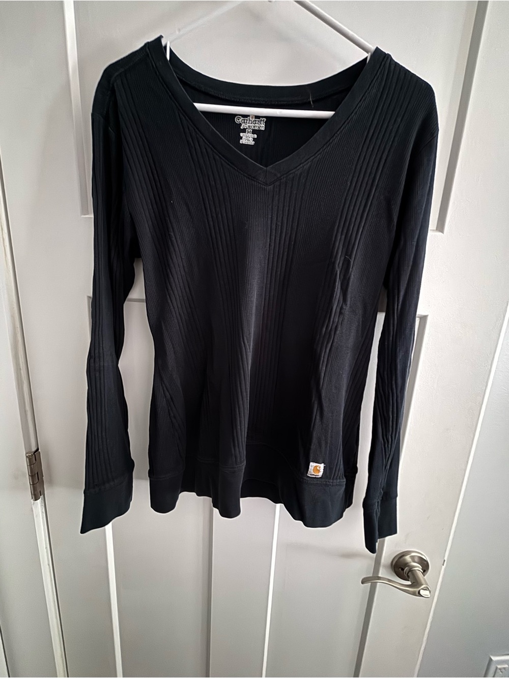 Carhartt Women's Black Ribbed V-Neck Long Sleeve Top
